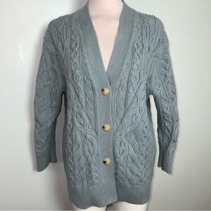 Vince Light Sea Stone Blue Cable Knit Button Front Cardigan Sweater Size Small